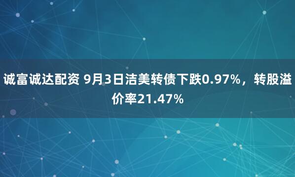 诚富诚达配资 9月3日洁美转债下跌0.97%，转股溢价率21.47%